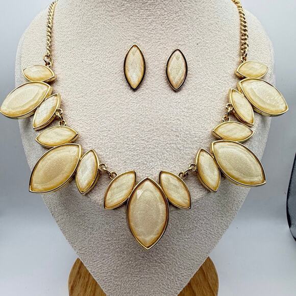 Charming Charlie Jewelry - Cream Statement Necklace + Earring Set | Gold Tone Marquise